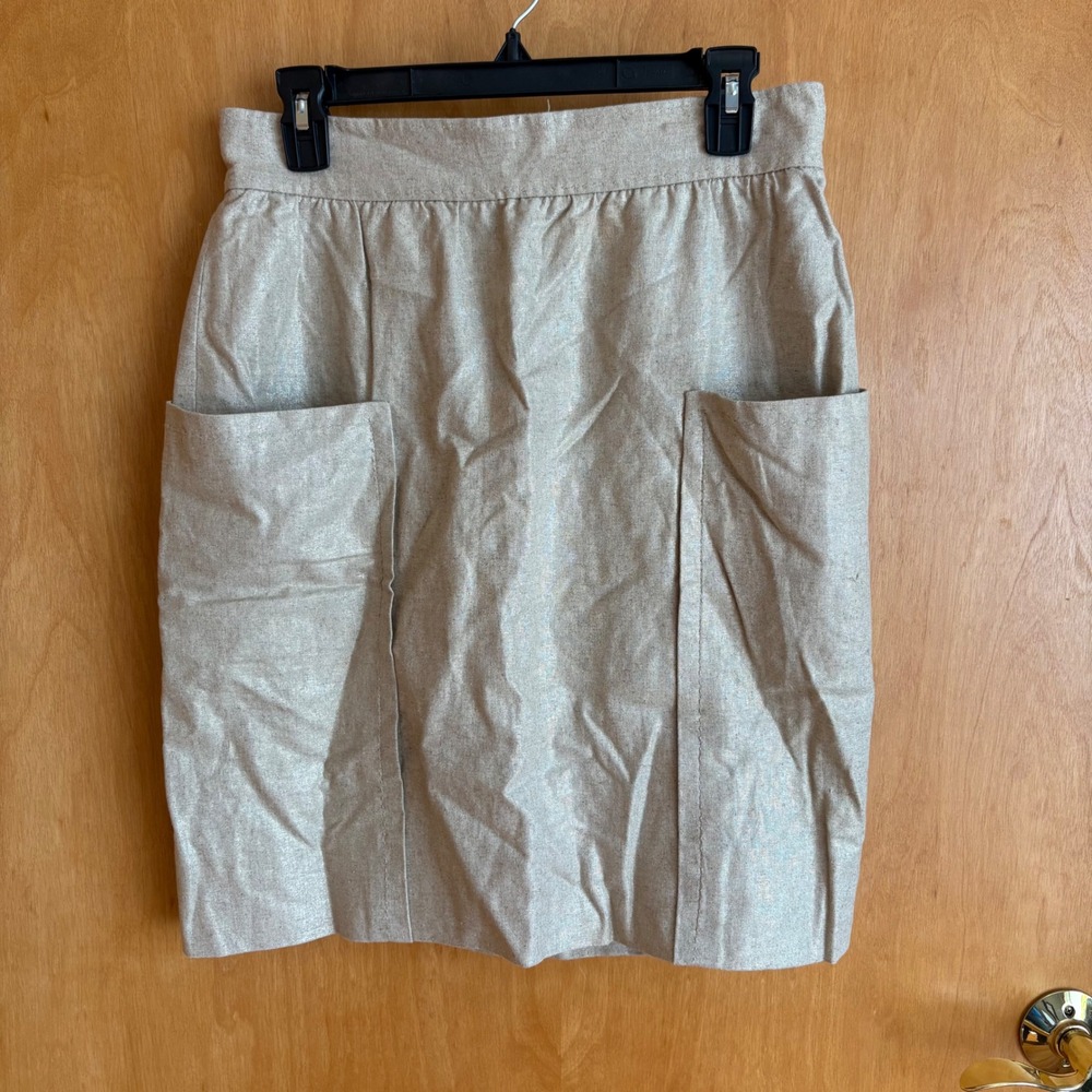 Cartonnier Twill Metallic‎ Pocket Skirt Size 10 Beige Neutral Metallic Chic